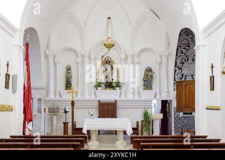 Kirche San Miguel, Puig de Missa, 14. Jahrhundert, Sant Miquel de Balansat, Ibizan Gemeinde San Juan de Labritja, Ibiza, balearen Inseln, Spai Stockfoto