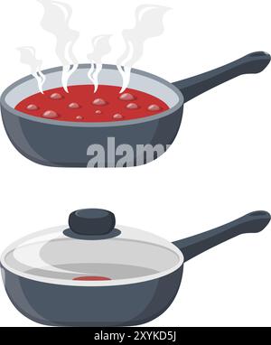 Сooking-Topf-Ikone im flachen Stil. Topfvektorillustration auf isoliertem Hintergrund. Pan Sign Business Concept. Stock Vektor