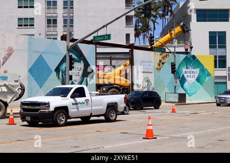 Beverly Hills, Kalifornien: Die U-Bahn-Station Wilshire/Rodeo D Line befindet sich im Bau. Dieses Projekt soll 2026 in Betrieb genommen werden Stockfoto