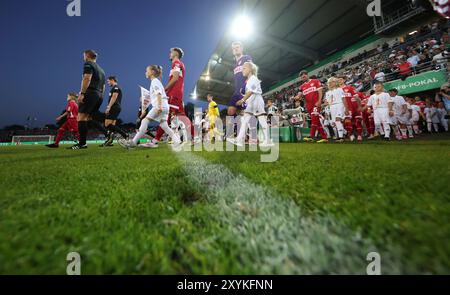 Münster, Deutschland. August 2024. firo: 27.08.2024, Fußball, DFB-Pokal, Pokal, Saison 2024/2025, 1. Runde, SCP Preussen Münster - VfB Stuttgart 0,5 Einstieg der Teams ins Preussen Stadion Credit: dpa/Alamy Live News Stockfoto