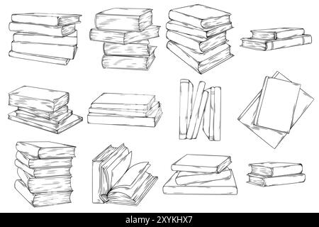 Stapel von Büchern, Handgezeichneter Liniendiagramm Illustrationspaket Stockfoto