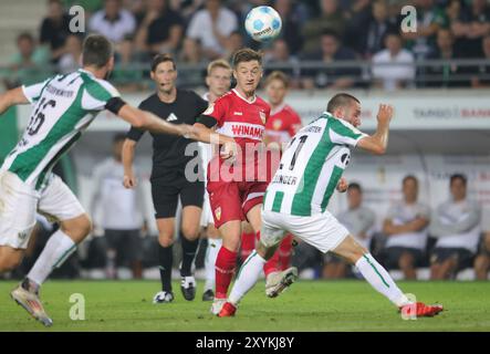 Münster, Deutschland. August 2024. firo: 27.08.2024, Fußball, DFB-Pokal, Pokal, Saison 2024/2025, 1. Runde, SCP Preussen Münster - VfB Stuttgart 0,5 Duelle Angelo Stiller, VfB/dpa/Alamy Live News Stockfoto