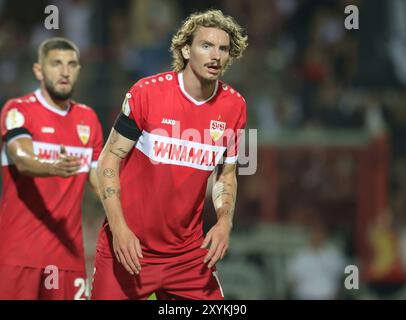 Münster, Deutschland. August 2024. firo: 27.08.2024, Fußball, DFB-Pokal, Pokal, Saison 2024/2025, 1. Runde, SCP Preussen Münster - VfB Stuttgart 0,5 Halbfigur Nick Woltemade, VfB/dpa/Alamy Live News Stockfoto