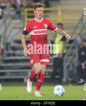 Münster, Deutschland. August 2024. firo: 27.08.2024, Fußball, DFB-Pokal, Pokal, Saison 2024/2025, 1. Runde, SCP Preussen Münster - VfB Stuttgart 0,5 Einzelaktion Angelo Stiller, VfB/dpa/Alamy Live News Stockfoto