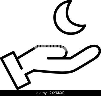 Mondsichel in der Hand. Nachtpflege und -Betreuung. Pixel Perfect Vektor-Symbol Stock Vektor