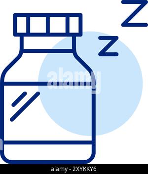 Flasche Medikament mit ZZ-Schlafsymbol. Schlaftabletten. Symbol für Pixelperfekte, bearbeitbare Kontur Stock Vektor