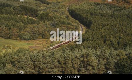 In der Nähe von Levisham, North Yorkshire, England, Großbritannien: 13. September 2018: Ein Zug der historischen North Yorkshire Moors Railway vorbei Newtondale, von S gesehen Stockfoto