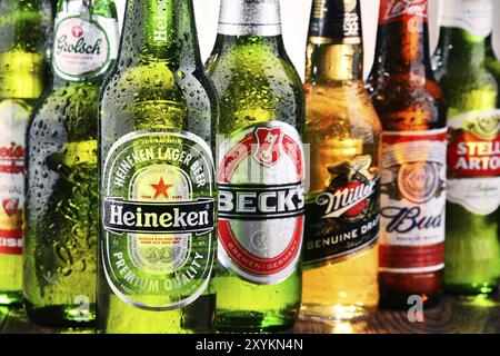 POZNAN, POLEN, 21. JULI 2017: Heineken, Anheuser-Busch InBev, Carlsberg Group und SABMiller sind die wichtigsten Hersteller, die den globalen Biermarkt beherrschen Stockfoto