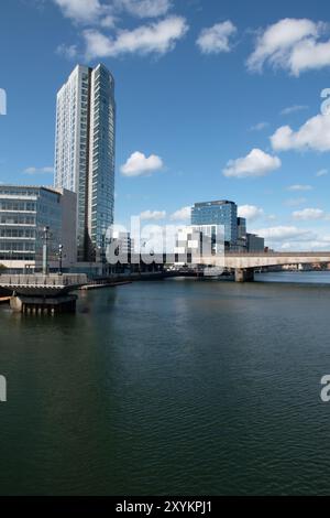 Der Fluss Lagan im Stadtzentrum von Belfast, Nordirland. Stockfoto