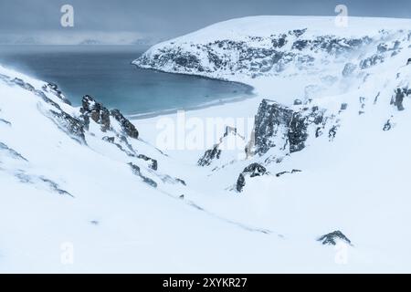 Stürmisches Wetter, Barentssee, Soeroeya, Finnmark, Norwegen, Februar 2019, Europa Stockfoto