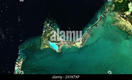 Providenciales Island im Nordatlantik auf einem Satellitenbild vom 22. Dezember 2021 Stockfoto