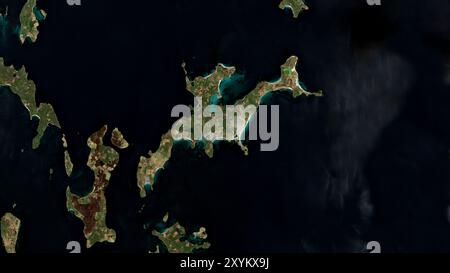 Sanday, Orkney Island in der Nordsee auf einem Satellitenbild vom 21. April 2018 Stockfoto