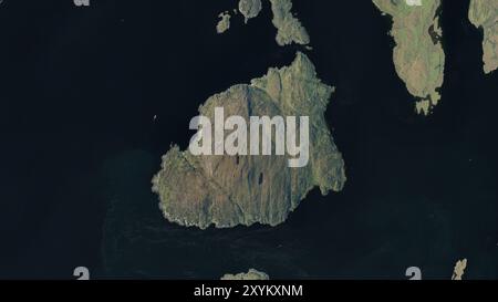 Scarba Island in den inneren Meeren vor der Westküste Schottlands auf einem Satellitenbild, das am 4. Juni 2023 aufgenommen wurde Stockfoto