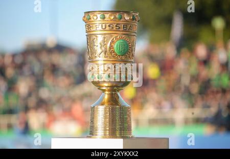 Münster, Deutschland. August 2024. firo: 27.08.2024, Fußball, DFB-Pokal, Pokal, Saison 2024/2025, 1. Runde, SC Preussen Münster Preussen Münster - VfB Stuttgart DFB Pokal Trophy Credit: dpa/Alamy Live News Stockfoto