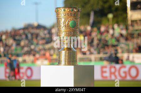 Münster, Deutschland. August 2024. firo: 27.08.2024, Fußball, DFB-Pokal, Pokal, Saison 2024/2025, 1. Runde, SC Preussen Münster Preussen Münster - VfB Stuttgart DFB Pokal Trophy Credit: dpa/Alamy Live News Stockfoto