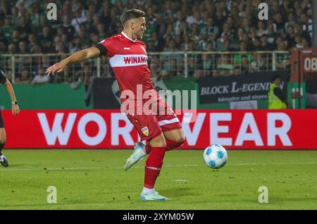 Münster, Deutschland. August 2024. firo: 27.08.2024, Fußball, DFB-Pokal, Pokal, Saison 2024/2025, 1. Runde, SC Preussen Münster Preussen Münster - VfB Stuttgart Ermedin Demirovic Individual Action Credit: dpa/Alamy Live News Stockfoto