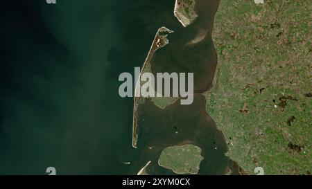 Sylt Island in der Nordsee auf einem Satellitenbild vom 2. April 2023 Stockfoto
