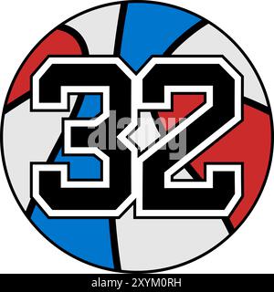 Basketballsymbol mit der Nummer 32 Stock Vektor