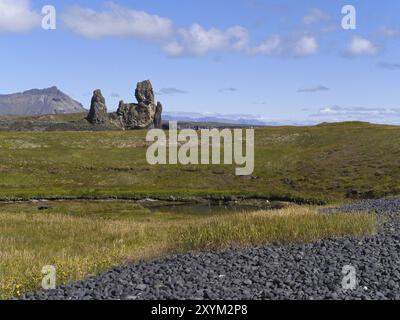 Londrangar Basalt Felsnadeln auf der Halbinsel Snaefellsnes in Island Stockfoto