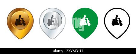 Lieferservice Motorrad genaue Position Schild Bereich Symbol Navigation Tracking Karte genaue Design Set Sammlung Symbole Stock Vektor