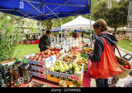 Mercado ecologico al aire libre, Plaza des Patins, plaza Bisbe Berenguer de Palou-, Palma. Mallorca. Islas Baleares. Spanien Stockfoto