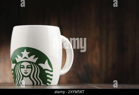 Starbucks, Kaffeefirma und Kaffeehauskette, gegründet in Seattle, Wa. USA, im Jahr 1971, heute das größte Geschäft dieser Art in der Welt. Stockfoto