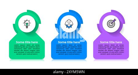 Infografik-Vorlage mit Symbolen und 3 Optionen oder Schritten. Kann für Workflow-Layout, Banner, Diagramm und Webdesign verwendet werden. Vektorabbildung Stock Vektor