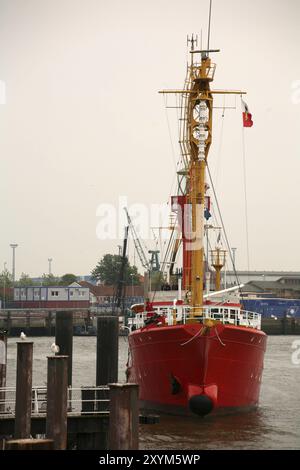 Das Leuchtschiff Elbe 1 im Hafen von Cuxhafen Stockfoto