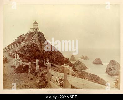 Aquarell der Nuggets, ein Leuchtturm in Otago, Neuseeland, um 1880 Stockfoto