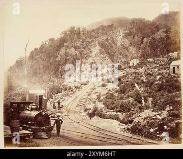 Der untere Teil der Denniston-Steigung, South Island, Neuseeland, um 1880, wurde genutzt, um Kohle vom Plateau hinunter zu transportieren Stockfoto