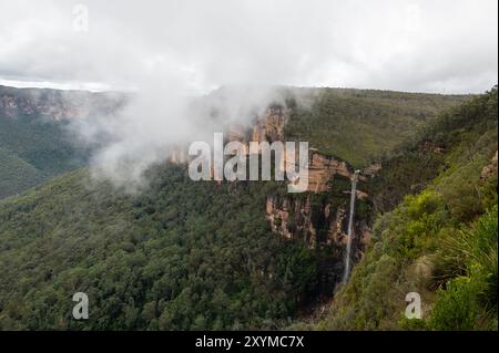 Der Wasserfall von Govetts Leap in Blackheath, einer kleinen Stadt in den Blue Mountains von New South Wales, Australien. William Romaine Govett war Assistan Stockfoto