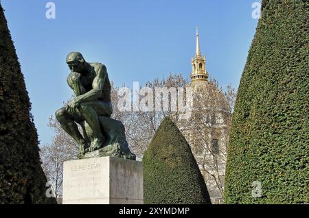 The Thinker, Le Penseur, Auguste Rodin, Musee Rodin, Bäume, Hotel des Invalides, Kuppel Stockfoto