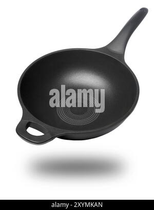 Pfanne mit Schatten, Winkel Ansicht. Isoliert auf weißem Hintergrund Stockfoto