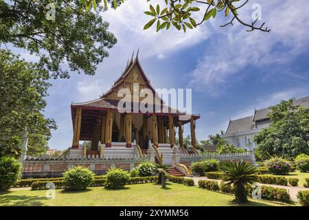 Vientiane Laos, Skyline der Stadt am Hor Phakeo Tempel Stockfoto