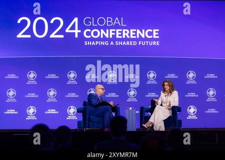 Los Angeles, Usa. 30. August 2024. Fotos, die am 31. August vor Queen Ranias Geburtstag veröffentlicht wurden: Queen Rania in einem Gespräch mit Ali Velshi der MSNBC bei der Milken Institute Global Conference in Los Angeles, USA, am 6. Mai 2024. Foto: Balkis Press/ABACAPRESS. COM Credit: Abaca Press/Alamy Live News Stockfoto