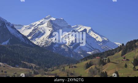 Das Oldenhorn im Frühjahr. Berg in Gsteig bei Gstaad, Schweizer Alpen Stockfoto