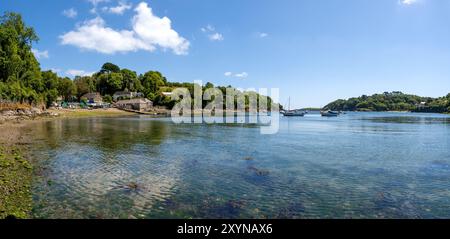 ST ANTHONY-IN-MENEAGE, CORNWALL, GROSSBRITANNIEN - 10. JUNI 2024. Landschaftspanorama des malerischen Dorfes St. Anthony-in-Meneage und Gillan Creek an der Liz Stockfoto