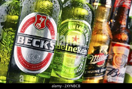 POZNAN, POLEN, 21. JULI 2017: Heineken, Anheuser-Busch InBev, Carlsberg Group und SABMiller sind die wichtigsten Hersteller, die den globalen Biermarkt beherrschen Stockfoto