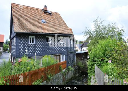 Obercunnersdorf, Museumsdorf in der Gemeinde Kottmar, in Sachsen, Umgebindehaus in der Oberlausitz im Museumsdorf, typische Umgebinde Stockfoto