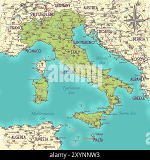 Karte von Italien künstlerischer Vintage-Fantasy-Stil Stock Vektor