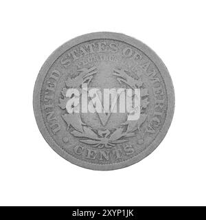 US 1906 Liberty Nickel, amerikanische fünf-Cent-Münze. Isoliert auf weiß Stockfoto