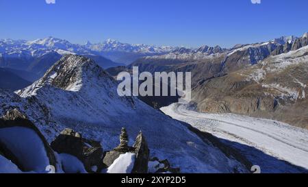 Aletschgletscher vom Eggishorn aus gesehen Stockfoto