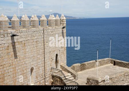 Blick auf den Palast von Papst Luna in Peniscola, Provinz Valencia, Spanien. In diesem Palast lebte der letzte Papst nach der westlichen Spaltung von Rom, Benedikt XII. Stockfoto