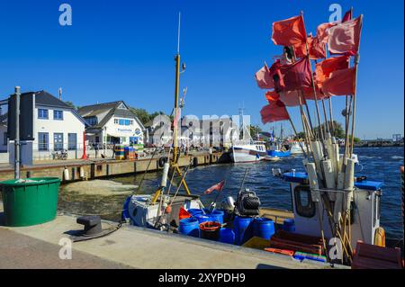 Fischerboot im Hafen von Vitte auf der Insel Hiddensee Stockfoto