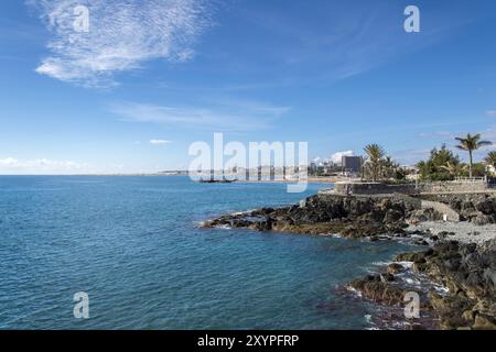 Die felsige Küste von San Agustin auf Gran Canaria Stockfoto