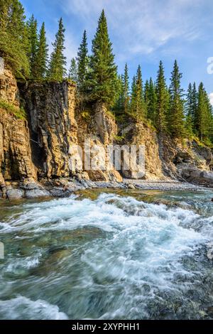 Der Sheep River fließt durch die schroffe Tiger Jaw Gorge Stockfoto