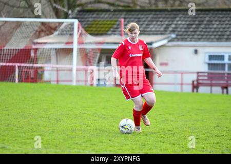 Briton Ferry, Wales. 12. Januar 2020. Rebecca Rees von Briton Ferry Llansawel Ladies am 12. Januar 2020 beim Spiel der Orchard Welsh Premier Women's League zwischen Briton Ferry Llansawel Ladies und Swansea City Ladies auf der Old Road in Briton Ferry, Wales, Großbritannien. Quelle: Duncan Thomas/Majestic Media. Stockfoto