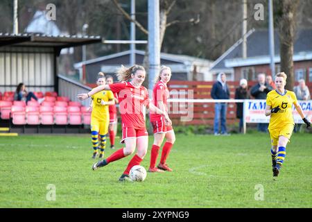 Briton Ferry, Wales. 12. Januar 2020. Emily Richards von Briton Ferry Llansawel Ladies in Aktion während des Spiels der Orchard Welsh Premier Women's League zwischen Briton Ferry Llansawel Ladies und Swansea City Ladies am 12. Januar 2020 in Briton Ferry, Wales, Großbritannien. Quelle: Duncan Thomas/Majestic Media. Stockfoto