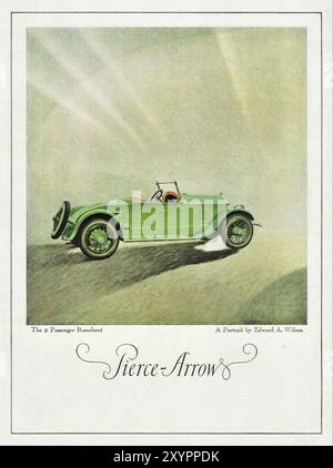 1921 Pierce-Arrow 2-Passagier Runabout . Vintage-Werbekunst für Pierce-Arrow Motor Car Co. Von Edward Wilson Stockfoto