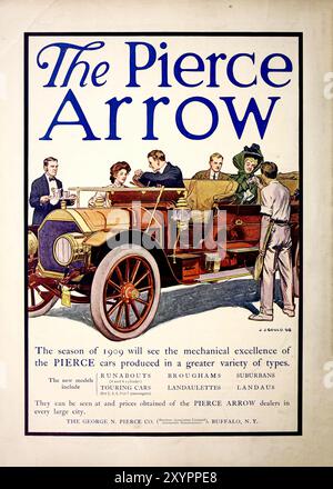 1909 Pierce-Arrow Touring Car. Vintage-Werbekunst für Pierce-Arrow Motor Car Co. Kunstwerk von JJ Gould 1908 Stockfoto